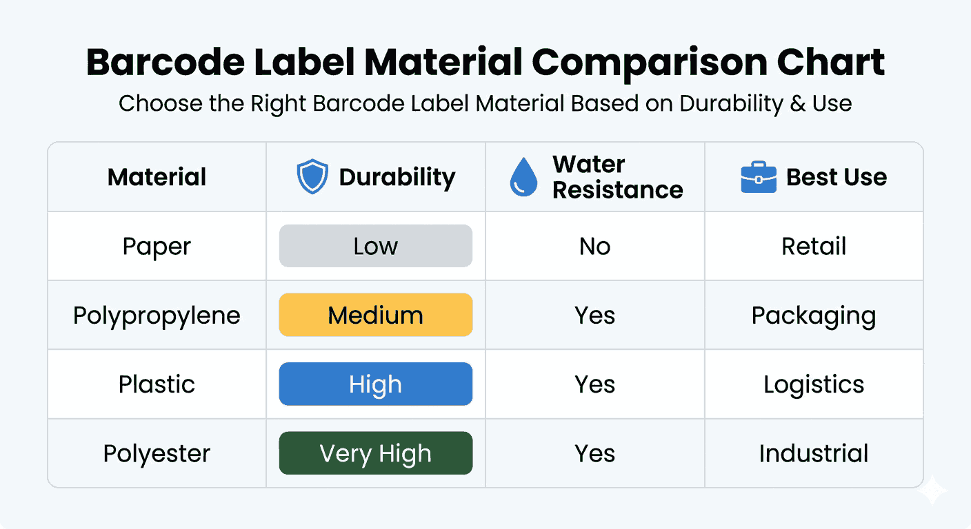 Barcode Label Matreial Comparison Chart